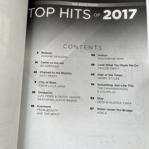 Top Hits of 2017  Big-Note Piano 12 Great Songs Hal Leonard - Picture 5 of 5